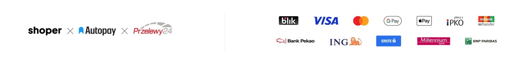 Bezpieczne płatności online: Shoper Płatności, Autopay, Przelewy24, BLIK, Visa, Mastercard, Google Pay, Apple Pay